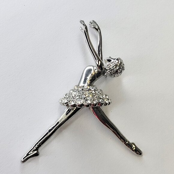 Rhinestone Ballet Dance Brooch Pin Silver tone Dancer Brooch - Picture 1 of 13